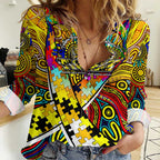 Autism Awareness Australia Richmond Tiger Women Casual Shirt Aboriginal Indigenous Art