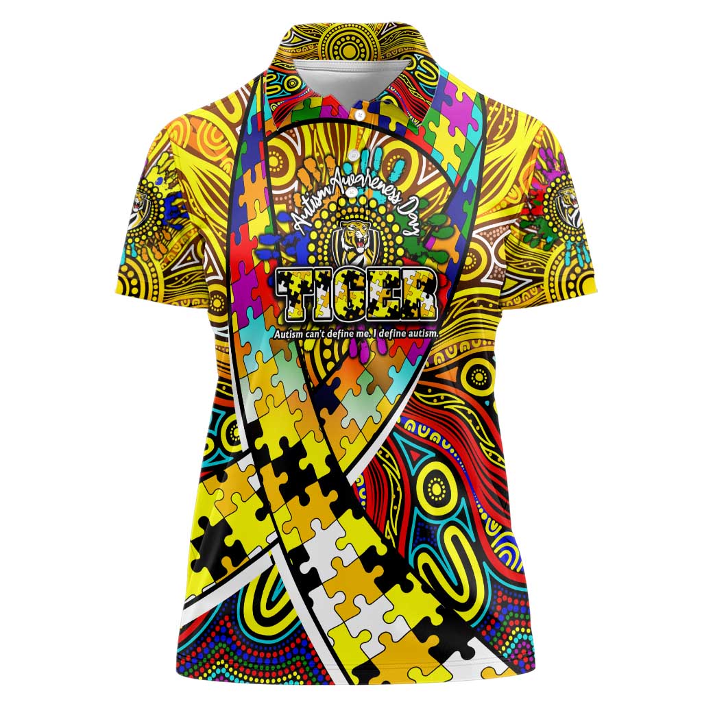 Autism Awareness Australia Richmond Tiger Women Polo Shirt Aboriginal Indigenous Art
