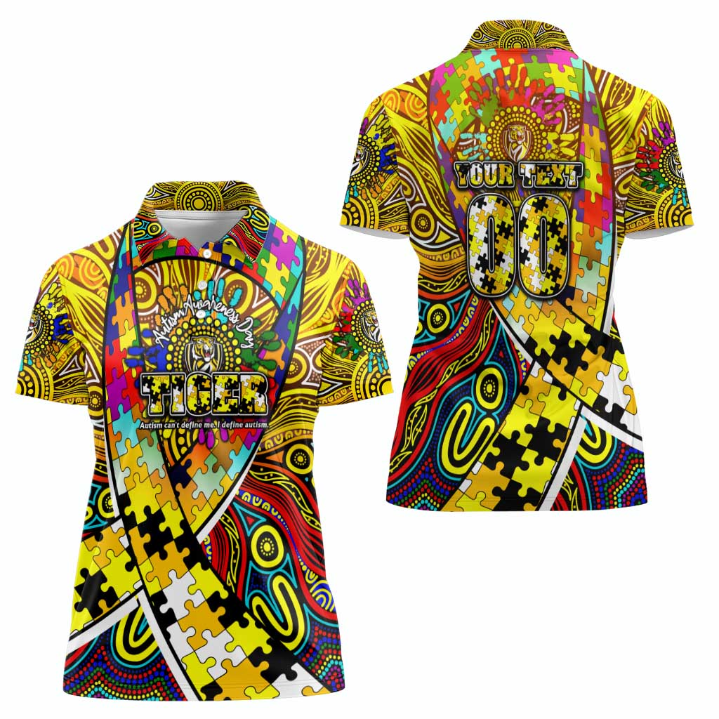 Autism Awareness Australia Richmond Tiger Women Polo Shirt Aboriginal Indigenous Art