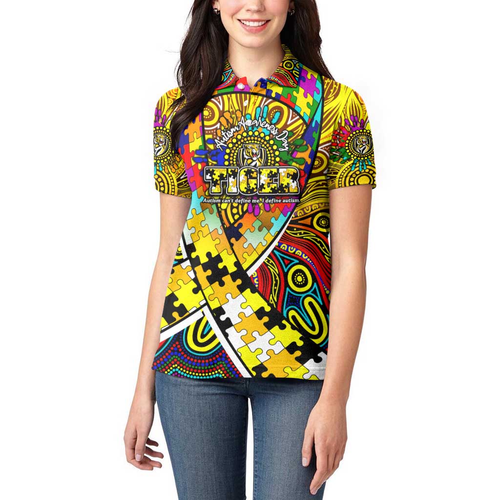 Autism Awareness Australia Richmond Tiger Women Polo Shirt Aboriginal Indigenous Art