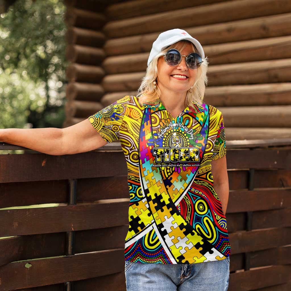 Autism Awareness Australia Richmond Tiger Women Polo Shirt Aboriginal Indigenous Art
