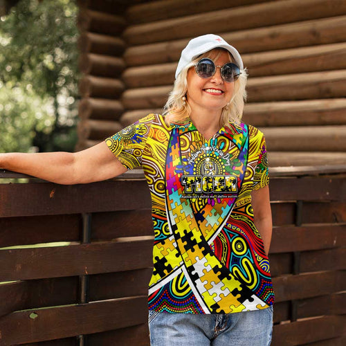 Autism Awareness Australia Richmond Tiger Women Polo Shirt Aboriginal Indigenous Art
