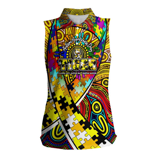 Autism Awareness Australia Richmond Tiger Women Sleeveless Polo Shirt Aboriginal Indigenous Art
