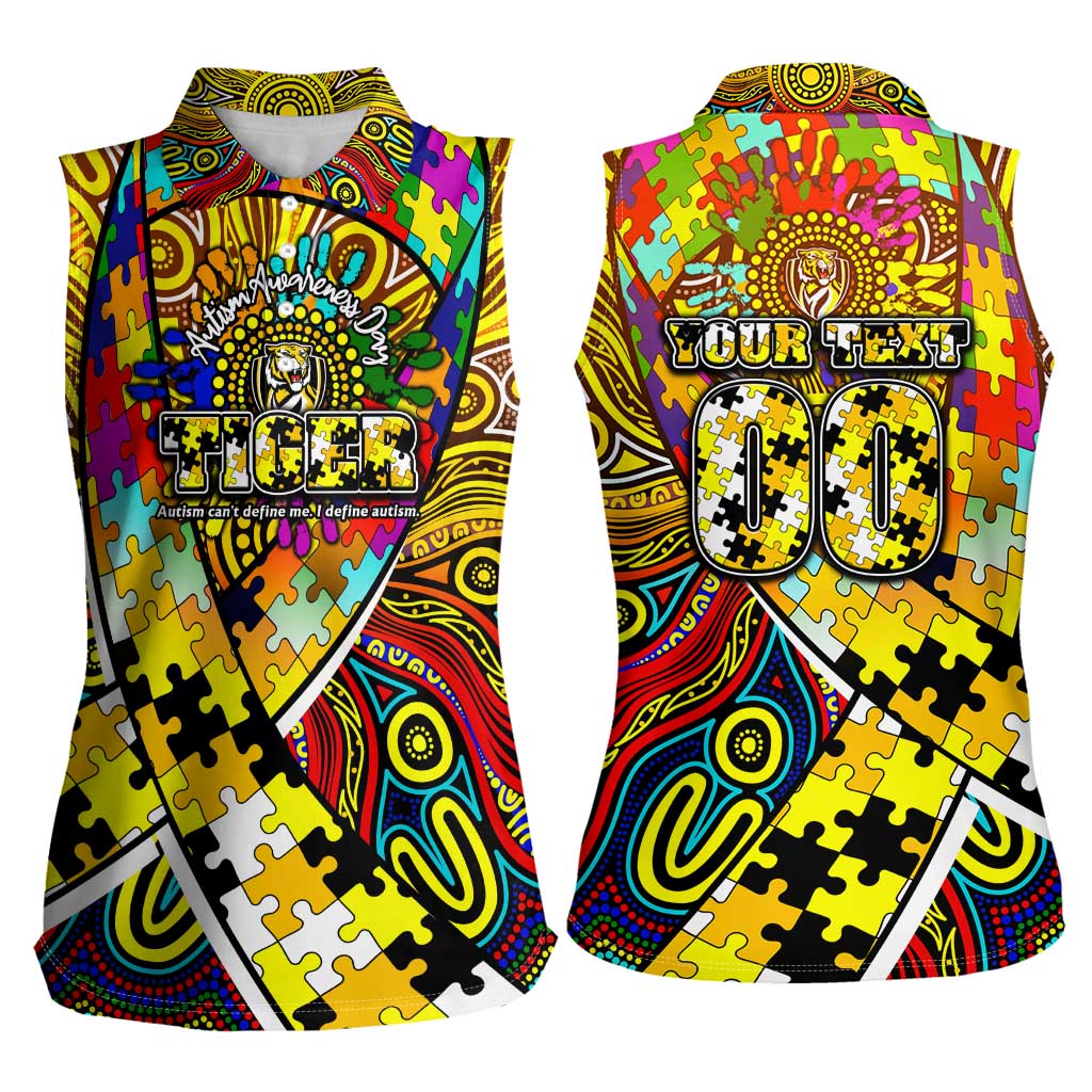 Autism Awareness Australia Richmond Tiger Women Sleeveless Polo Shirt Aboriginal Indigenous Art