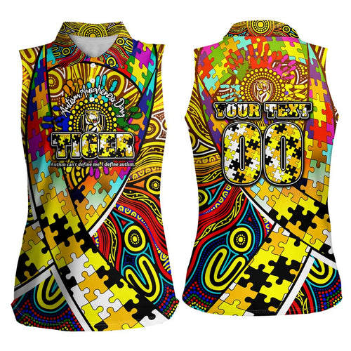 Autism Awareness Australia Richmond Tiger Women Sleeveless Polo Shirt Aboriginal Indigenous Art