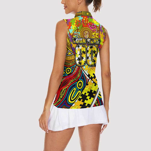 Autism Awareness Australia Richmond Tiger Women Sleeveless Polo Shirt Aboriginal Indigenous Art