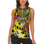 Autism Awareness Australia Richmond Tiger Women Sleeveless Polo Shirt Aboriginal Indigenous Art