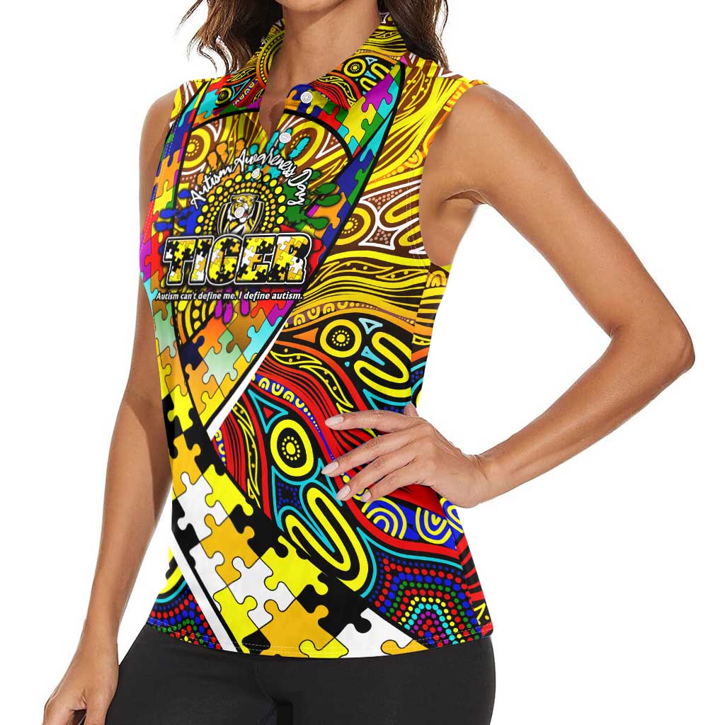 Autism Awareness Australia Richmond Tiger Women Sleeveless Polo Shirt Aboriginal Indigenous Art