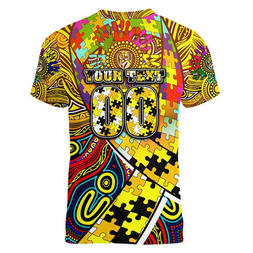 Autism Awareness Australia Richmond Tiger Women V-Neck T-Shirt Aboriginal Indigenous Art