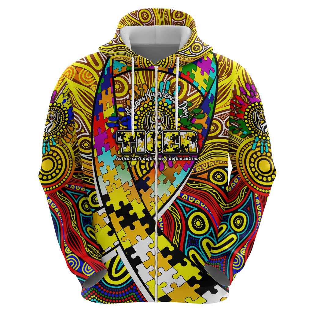 Autism Awareness Australia Richmond Tiger Zip Hoodie Aboriginal Indigenous Art