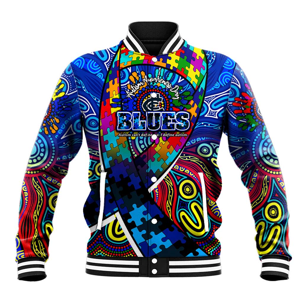 Autism Awareness Australia Carlton Blues Baseball Jacket Aboriginal Indigenous Art