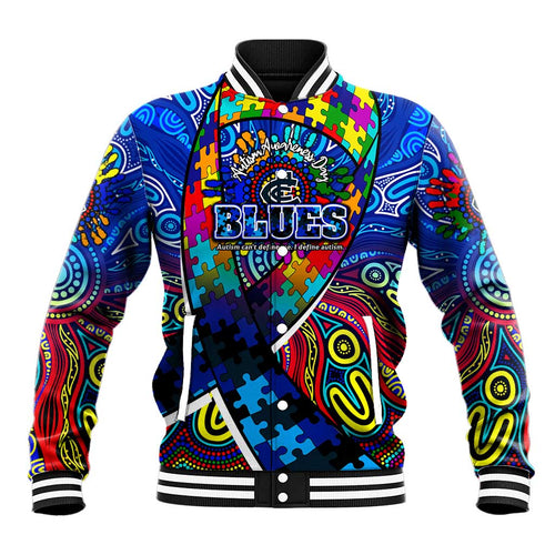 Autism Awareness Australia Carlton Blues Baseball Jacket Aboriginal Indigenous Art