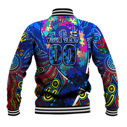 Autism Awareness Australia Carlton Blues Baseball Jacket Aboriginal Indigenous Art