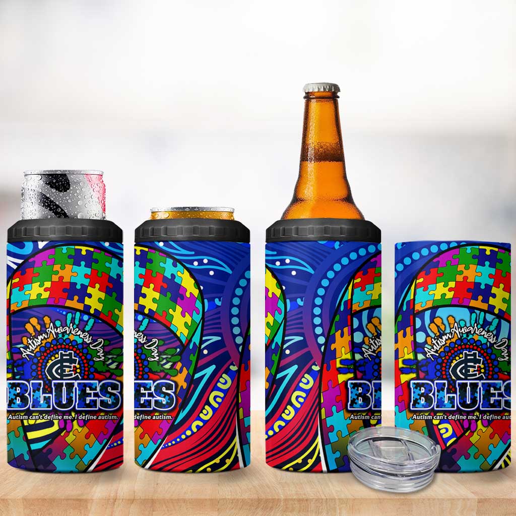 Autism Awareness Australia Carlton Blues 4 in 1 Can Cooler Tumbler Aboriginal Indigenous Art