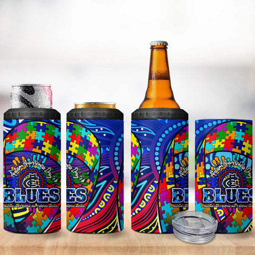Autism Awareness Australia Carlton Blues 4 in 1 Can Cooler Tumbler Aboriginal Indigenous Art