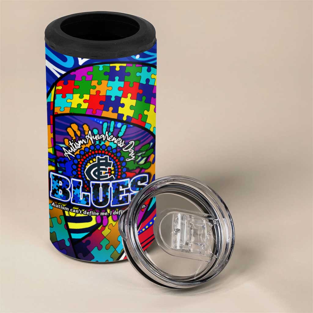 Autism Awareness Australia Carlton Blues 4 in 1 Can Cooler Tumbler Aboriginal Indigenous Art