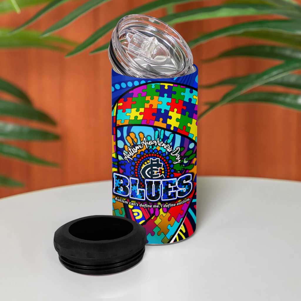 Autism Awareness Australia Carlton Blues 4 in 1 Can Cooler Tumbler Aboriginal Indigenous Art