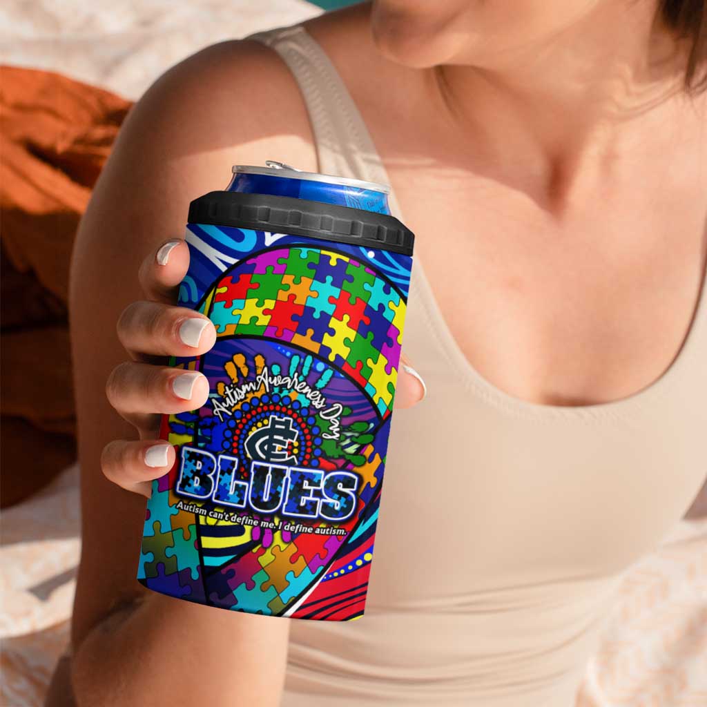 Autism Awareness Australia Carlton Blues 4 in 1 Can Cooler Tumbler Aboriginal Indigenous Art