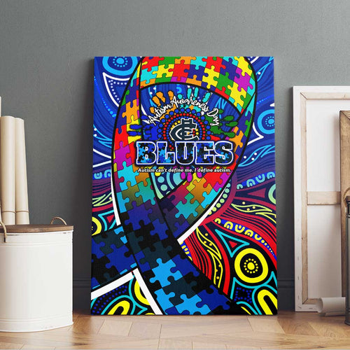 Autism Awareness Australia Carlton Blues Canvas Wall Art Aboriginal Indigenous Art