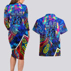 Autism Awareness Australia Carlton Blues Couples Matching Long Sleeve Bodycon Dress and Hawaiian Shirt Aboriginal Indigenous Art