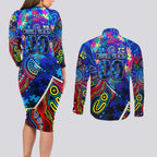 Autism Awareness Australia Carlton Blues Couples Matching Long Sleeve Bodycon Dress and Long Sleeve Button Shirt Aboriginal Indigenous Art