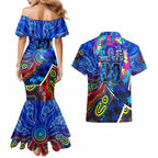 Autism Awareness Australia Carlton Blues Couples Matching Mermaid Dress and Hawaiian Shirt Aboriginal Indigenous Art