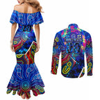 Autism Awareness Australia Carlton Blues Couples Matching Mermaid Dress and Long Sleeve Button Shirt Aboriginal Indigenous Art