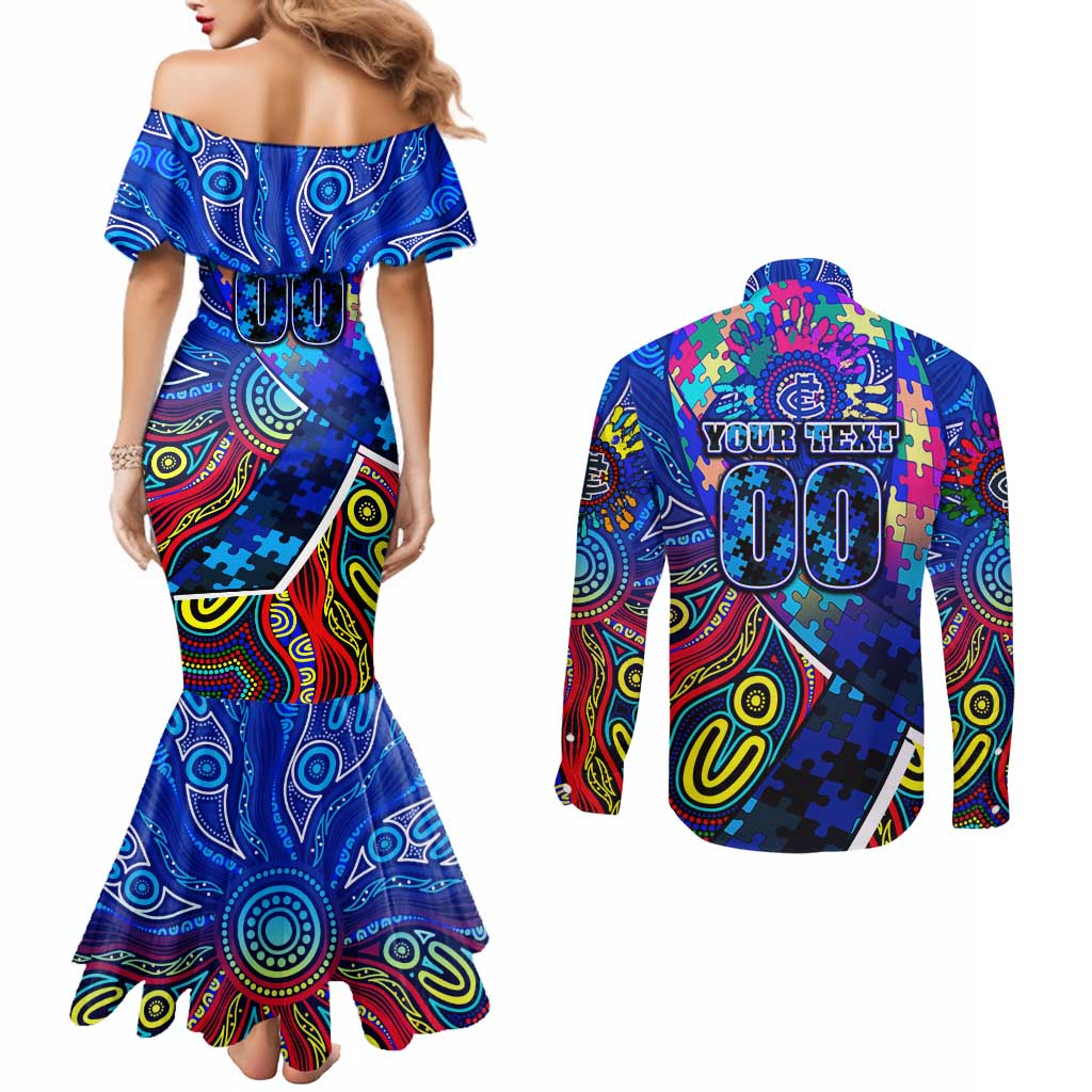 Autism Awareness Australia Carlton Blues Couples Matching Mermaid Dress and Long Sleeve Button Shirt Aboriginal Indigenous Art