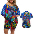 Autism Awareness Australia Carlton Blues Couples Matching Off Shoulder Short Dress and Hawaiian Shirt Aboriginal Indigenous Art