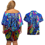 Autism Awareness Australia Carlton Blues Couples Matching Off Shoulder Short Dress and Hawaiian Shirt Aboriginal Indigenous Art