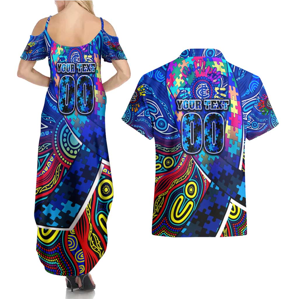 Autism Awareness Australia Carlton Blues Couples Matching Summer Maxi Dress and Hawaiian Shirt Aboriginal Indigenous Art