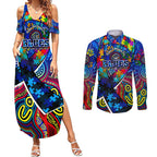 Autism Awareness Australia Carlton Blues Couples Matching Summer Maxi Dress and Long Sleeve Button Shirt Aboriginal Indigenous Art