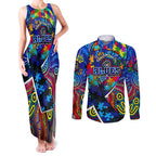 Autism Awareness Australia Carlton Blues Couples Matching Tank Maxi Dress and Long Sleeve Button Shirt Aboriginal Indigenous Art