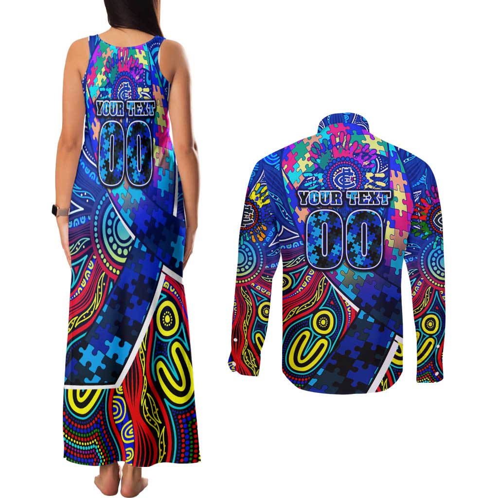 Autism Awareness Australia Carlton Blues Couples Matching Tank Maxi Dress and Long Sleeve Button Shirt Aboriginal Indigenous Art