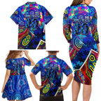 Autism Awareness Australia Carlton Blues Family Matching Long Sleeve Bodycon Dress and Hawaiian Shirt Aboriginal Indigenous Art