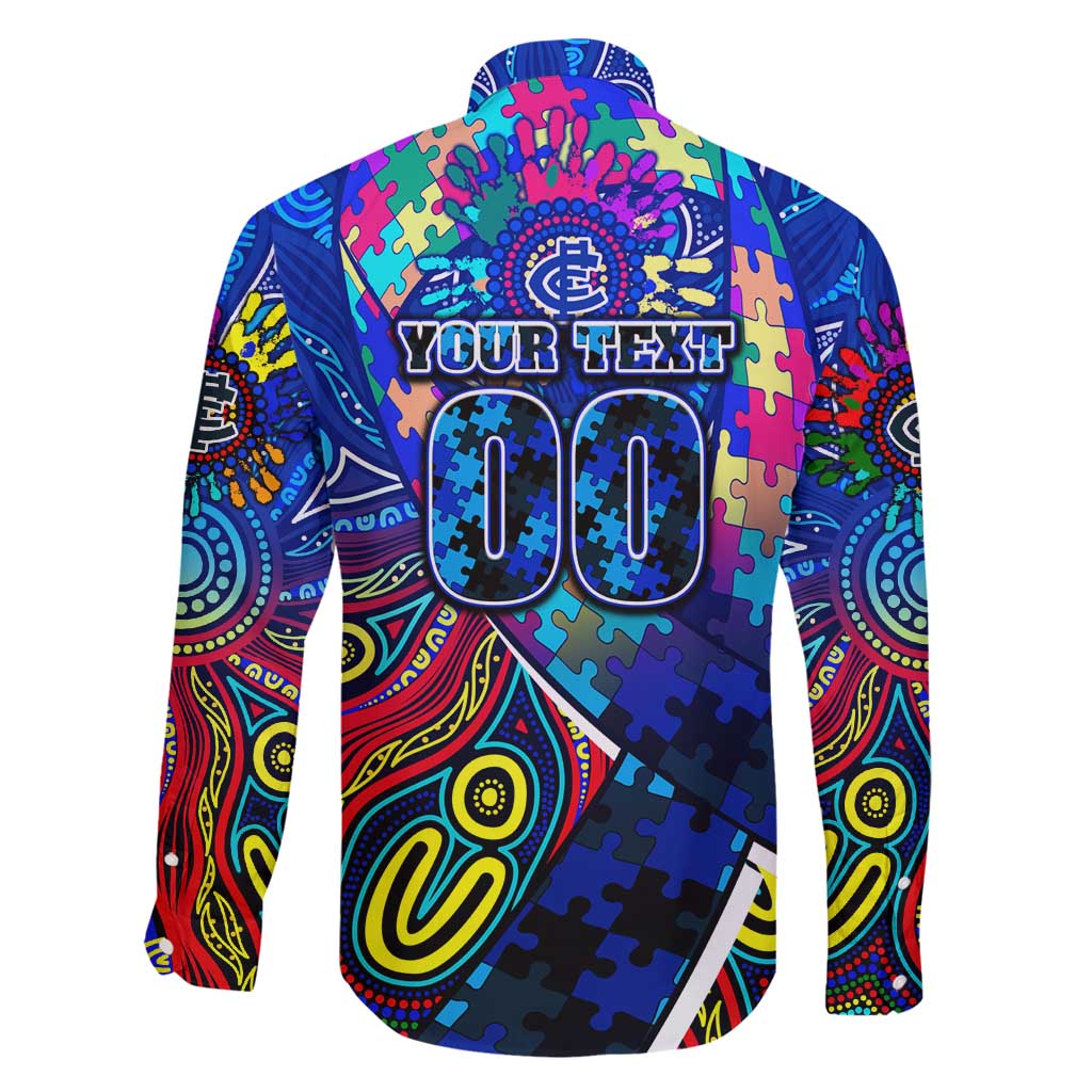Autism Awareness Australia Carlton Blues Family Matching Long Sleeve Bodycon Dress and Hawaiian Shirt Aboriginal Indigenous Art
