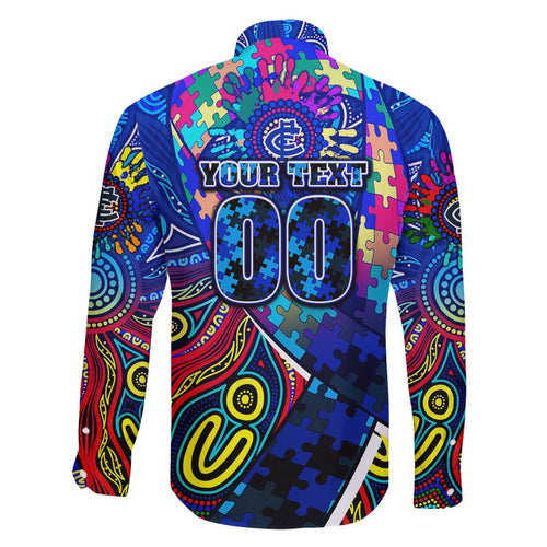 Autism Awareness Australia Carlton Blues Family Matching Long Sleeve Bodycon Dress and Hawaiian Shirt Aboriginal Indigenous Art