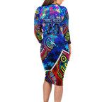 Autism Awareness Australia Carlton Blues Family Matching Long Sleeve Bodycon Dress and Hawaiian Shirt Aboriginal Indigenous Art