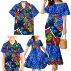 Autism Awareness Australia Carlton Blues Family Matching Mermaid Dress and Hawaiian Shirt Aboriginal Indigenous Art