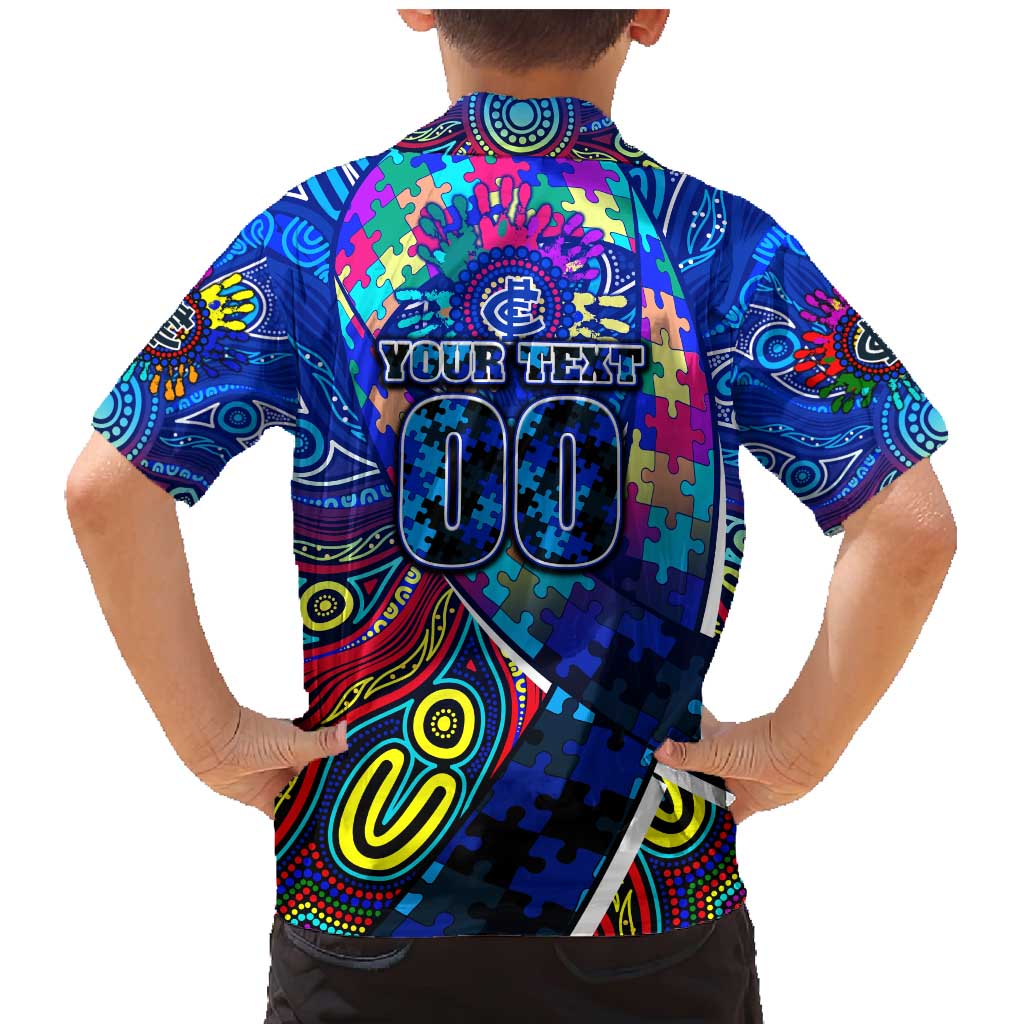 Autism Awareness Australia Carlton Blues Family Matching Mermaid Dress and Hawaiian Shirt Aboriginal Indigenous Art