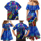 Autism Awareness Australia Carlton Blues Family Matching Mermaid Dress and Hawaiian Shirt Aboriginal Indigenous Art