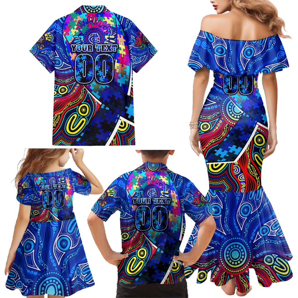 Autism Awareness Australia Carlton Blues Family Matching Mermaid Dress and Hawaiian Shirt Aboriginal Indigenous Art