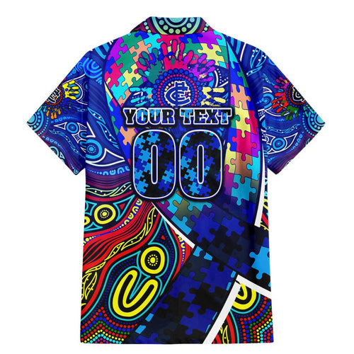 Autism Awareness Australia Carlton Blues Family Matching Mermaid Dress and Hawaiian Shirt Aboriginal Indigenous Art