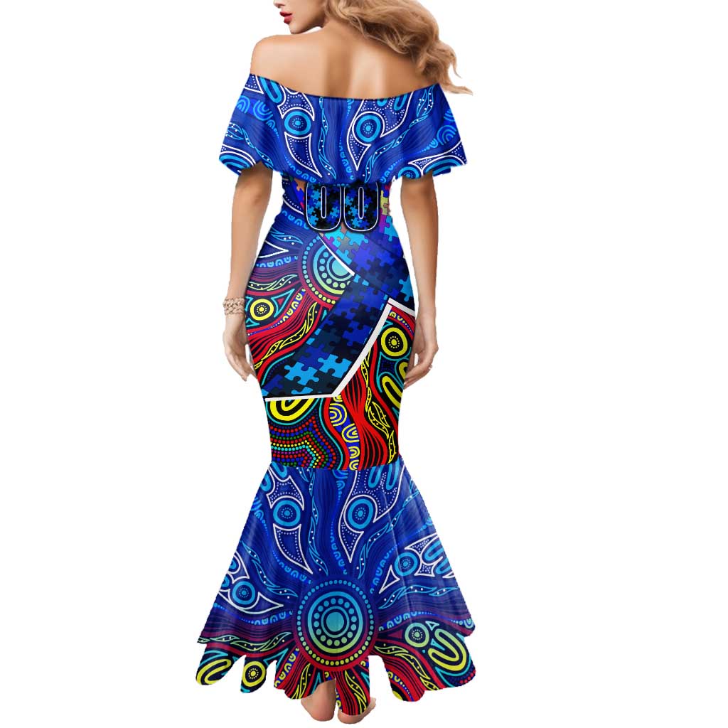 Autism Awareness Australia Carlton Blues Family Matching Mermaid Dress and Hawaiian Shirt Aboriginal Indigenous Art