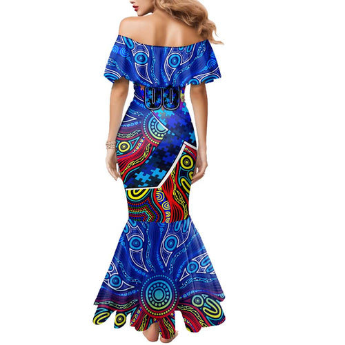 Autism Awareness Australia Carlton Blues Family Matching Mermaid Dress and Hawaiian Shirt Aboriginal Indigenous Art