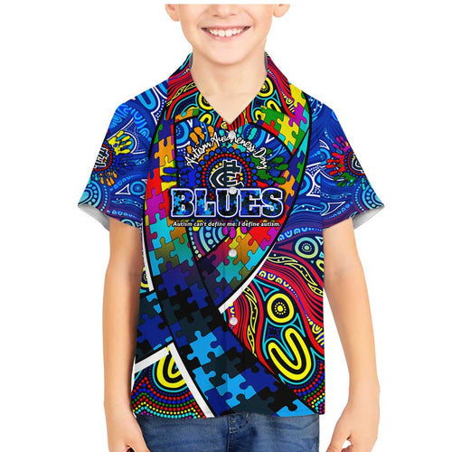 Autism Awareness Australia Carlton Blues Family Matching Mermaid Dress and Hawaiian Shirt Aboriginal Indigenous Art