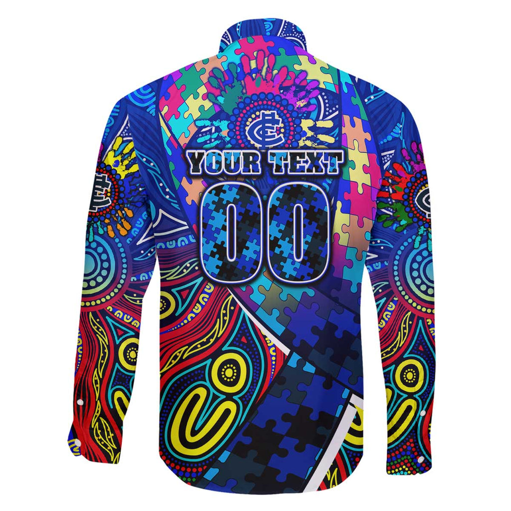 Autism Awareness Australia Carlton Blues Family Matching Off The Shoulder Long Sleeve Dress and Hawaiian Shirt Aboriginal Indigenous Art