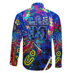 Autism Awareness Australia Carlton Blues Family Matching Off The Shoulder Long Sleeve Dress and Hawaiian Shirt Aboriginal Indigenous Art