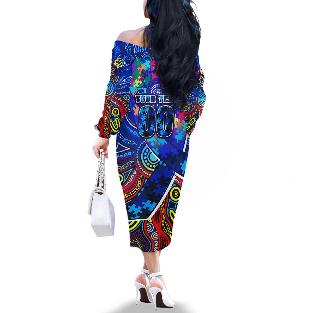 Autism Awareness Australia Carlton Blues Family Matching Off The Shoulder Long Sleeve Dress and Hawaiian Shirt Aboriginal Indigenous Art