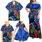 Autism Awareness Australia Carlton Blues Family Matching Off Shoulder Maxi Dress and Hawaiian Shirt Aboriginal Indigenous Art